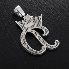 Custom Crown Letter Pendant – 925 Silver VVS Moissanite Iced-Out Name Necklace for Men