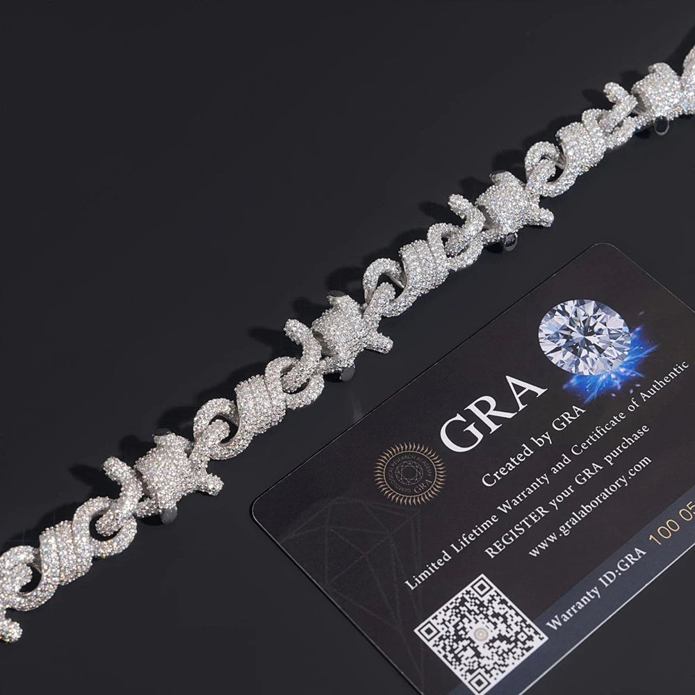 15mm Rope & Cuban Link Chain – 925 Silver VVS Moissanite Iced-Out Necklace with GRA Certification