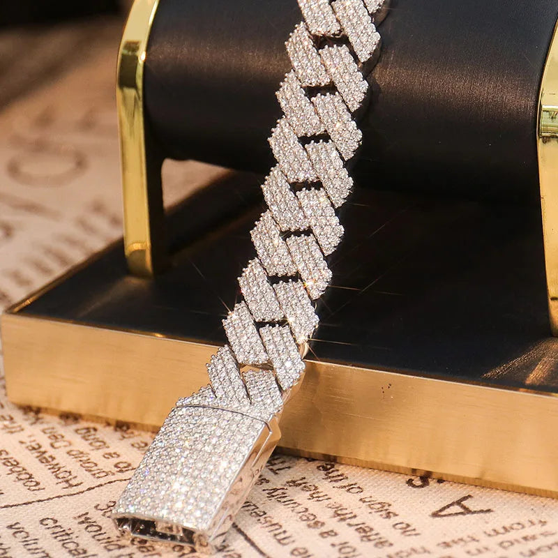 Provence 10K White Gold Cuban Link Bracelet – VVS Moissanite Custom Design for Men