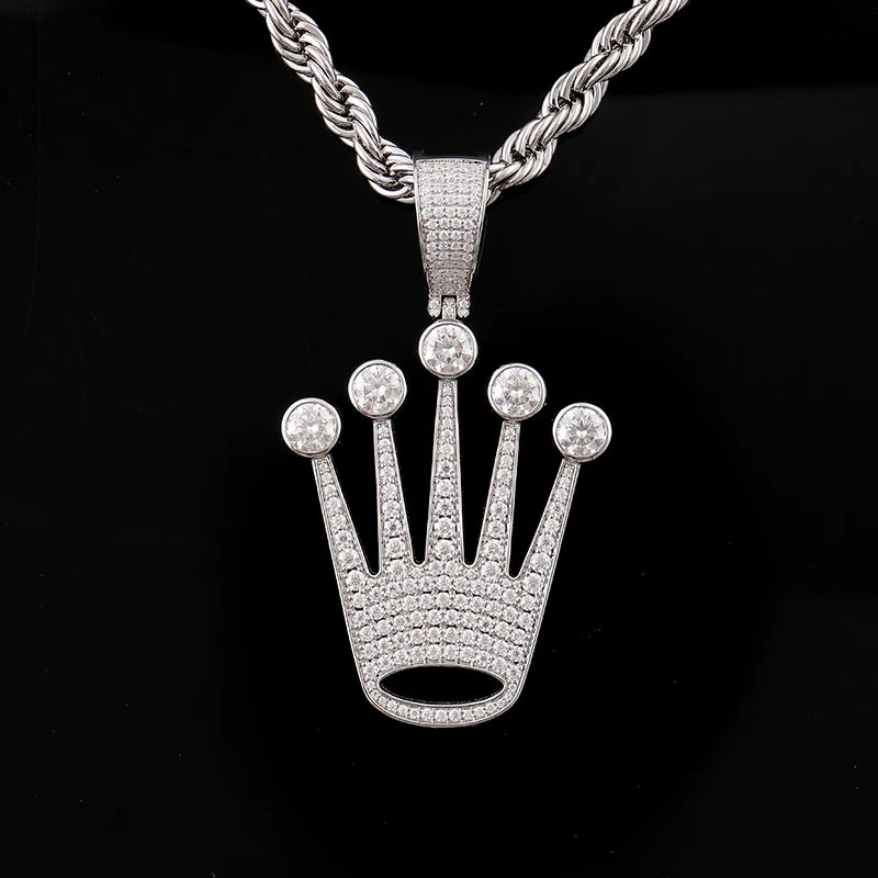 Crown Pendant 925 Silver – VVS Moissanite Necklace for Men & Women