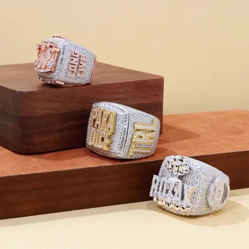 Championship Ring Personalized Baguette VVS Moissanite  – Custom Name Design in 925 Silver