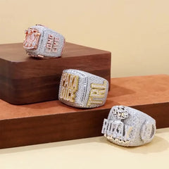 Championship Ring Personalized Baguette VVS Moissanite  – Custom Name Design in 925 Silver
