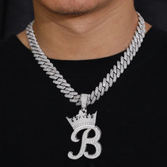 Custom Crown Letter Pendant – 925 Silver VVS Moissanite Iced-Out Name Necklace for Men