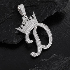 Custom Crown Letter Pendant – 925 Silver VVS Moissanite Iced-Out Name Necklace for Men