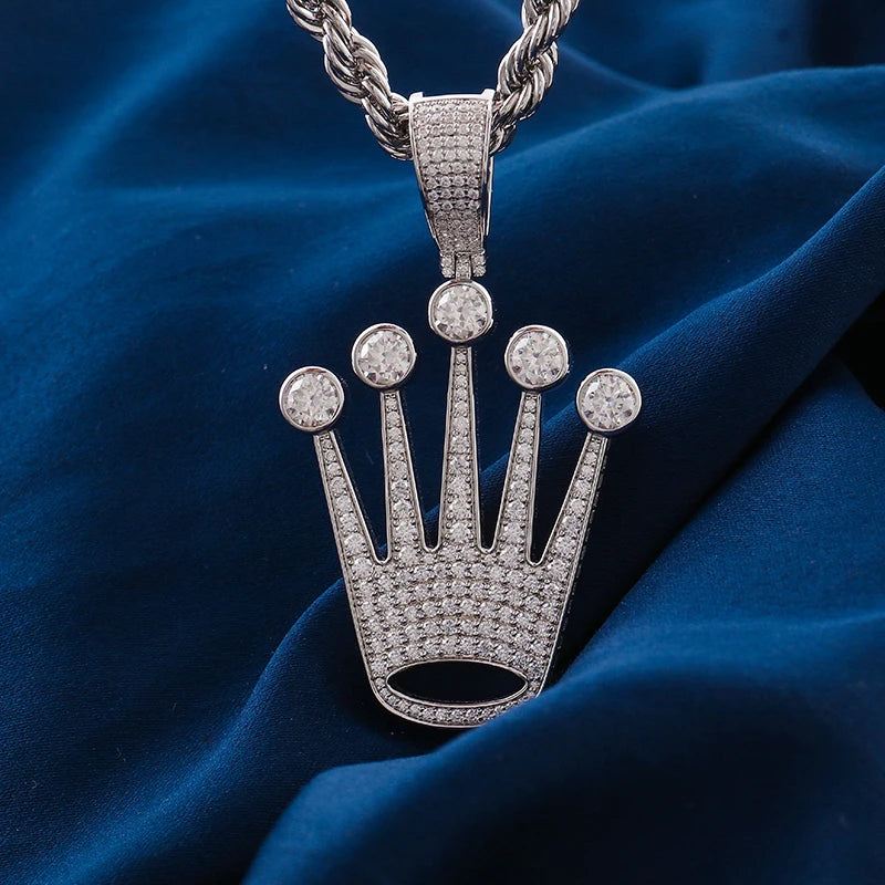 Crown Pendant 925 Silver – VVS Moissanite Necklace for Men & Women