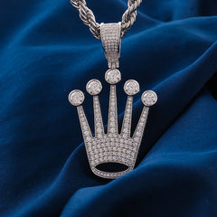 Crown Pendant 925 Silver – VVS Moissanite Necklace for Men & Women
