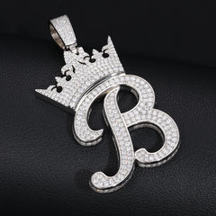 Custom Crown Letter Pendant – 925 Silver VVS Moissanite Iced-Out Name Necklace for Men