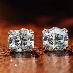 Aquamarine Stud Earrings  10K Gold Cushion-Cut VVS Moissanite –  with GRA Certification