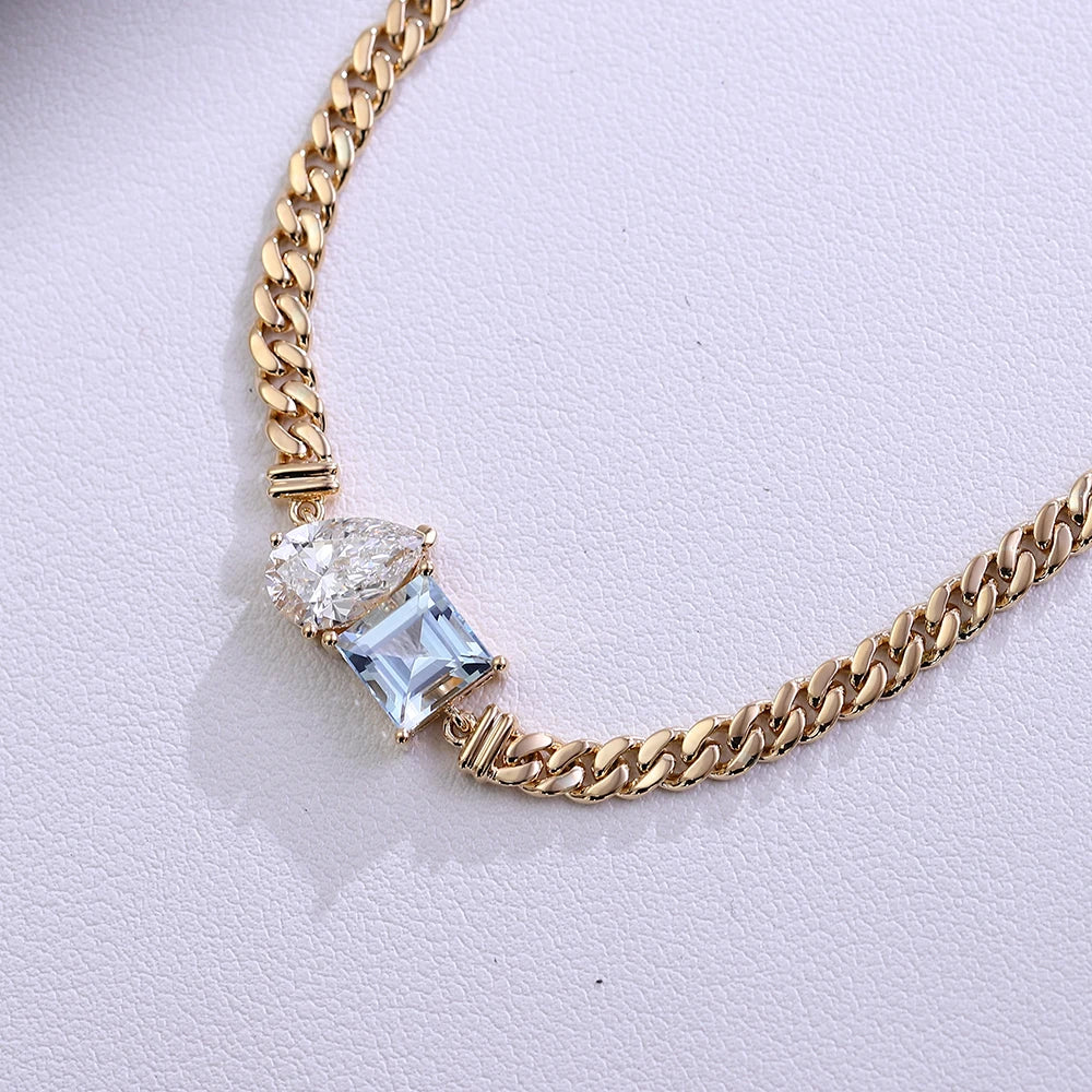Cuban Chain Necklace  10K–14K Solid Gold– 3CT Pear-Cut VVS Moissanite Pendant