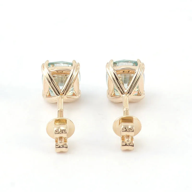 Aquamarine Stud Earrings  10K Gold Cushion-Cut VVS Moissanite –  with GRA Certification