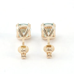 Aquamarine Stud Earrings  10K Gold Cushion-Cut VVS Moissanite –  with GRA Certification