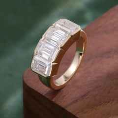 Provence 14K Solid Gold Men’s Ring – 5CT EF Color VVS Moissanite Emerald-Cut Wedding & Engagement Band