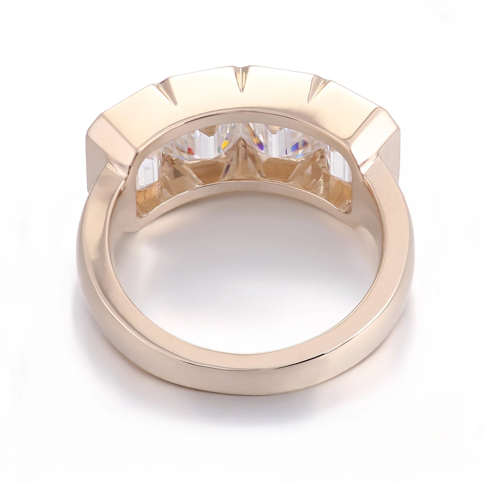 Provence 14K Solid Gold Men’s Ring – 5CT EF Color VVS Moissanite Emerald-Cut Wedding & Engagement Band