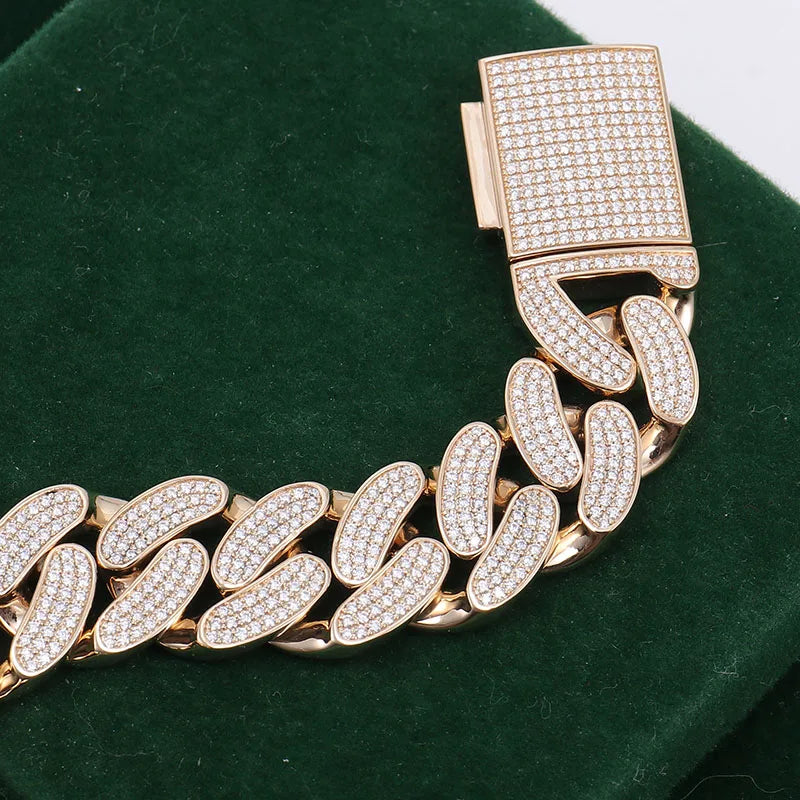 Provence 10K 14K Solid Gold 15mm cuban link chain lab grown diamond cuban link chain bracelet for men women Hip-Hop rapper party