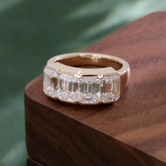 Provence 14K Solid Gold Men’s Ring – 5CT EF Color VVS Moissanite Emerald-Cut Wedding & Engagement Band