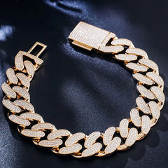 Provence 10K 14K Solid Gold 15mm cuban link chain lab grown diamond cuban link chain bracelet for men women Hip-Hop rapper party