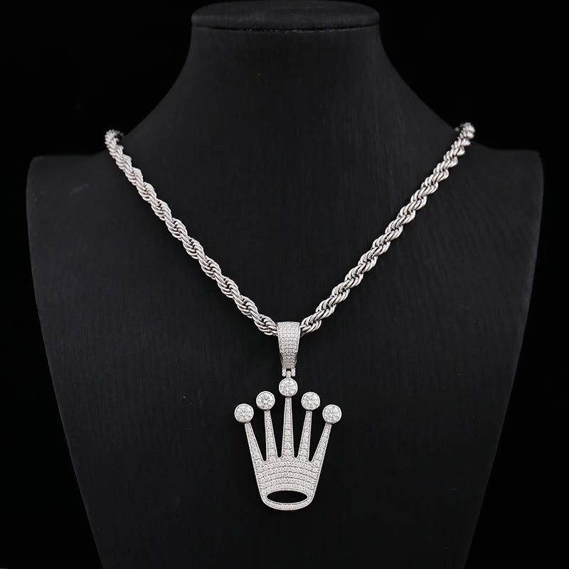 Crown Pendant 925 Silver – VVS Moissanite Necklace for Men & Women