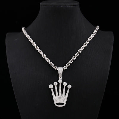 Crown Pendant 925 Silver – VVS Moissanite Necklace for Men & Women
