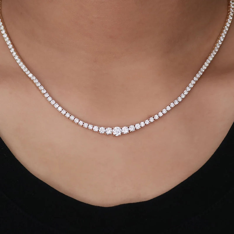 Provence 18K Solid Gold Chain Necklace – DEF/VS VVS Moissanite Inlaid Design for Women