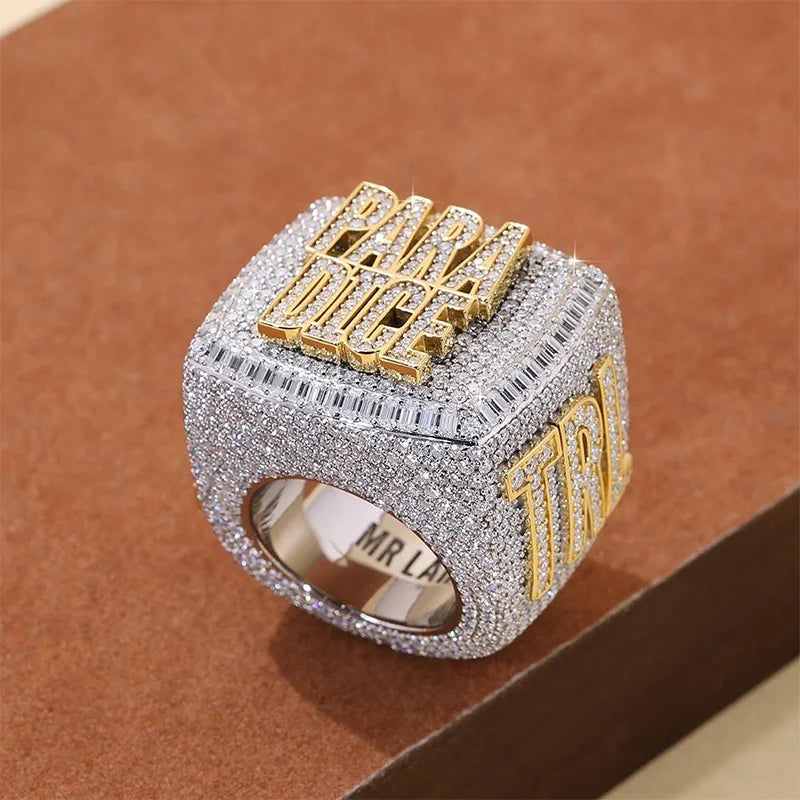 Championship Ring Personalized Baguette VVS Moissanite  – Custom Name Design in 925 Silver