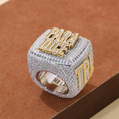 Championship Ring Personalized Baguette VVS Moissanite  – Custom Name Design in 925 Silver