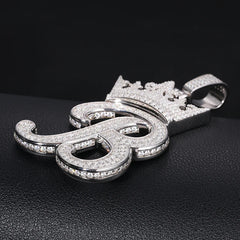 Custom Crown Letter Pendant – 925 Silver VVS Moissanite Iced-Out Name Necklace for Men