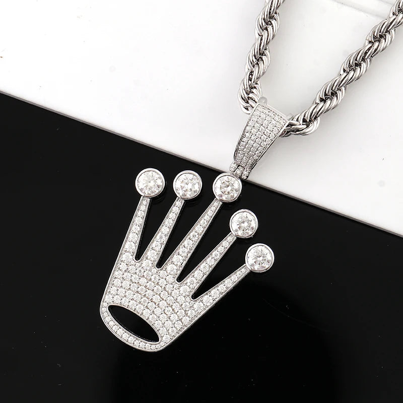 Crown Pendant 925 Silver – VVS Moissanite Necklace for Men & Women