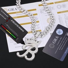 Custom Crown Letter Pendant – 925 Silver VVS Moissanite Iced-Out Name Necklace for Men