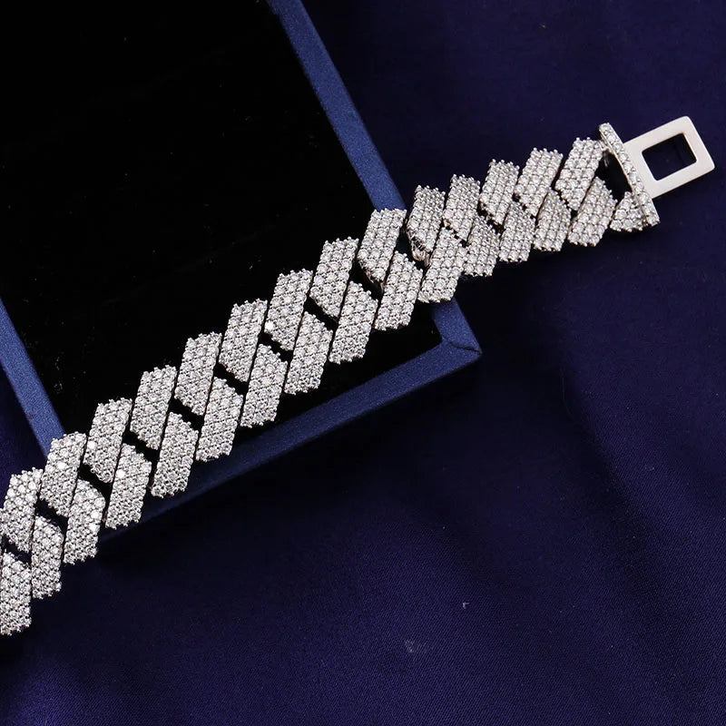 Provence 10K White Gold Cuban Link Bracelet – VVS Moissanite Custom Design for Men
