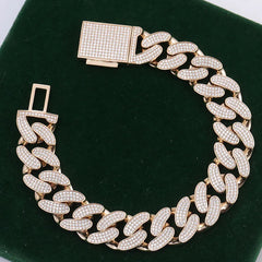 Provence 10K 14K Solid Gold 15mm cuban link chain lab grown diamond cuban link chain bracelet for men women Hip-Hop rapper party