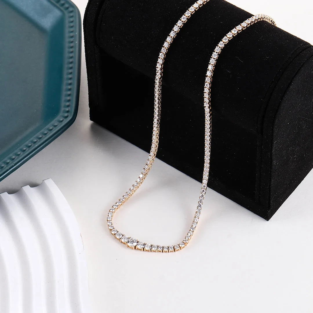 Provence 18K Solid Gold Chain Necklace – DEF/VS VVS Moissanite Inlaid Design for Women