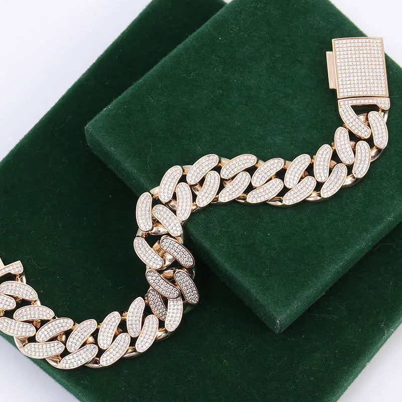 Provence 10K 14K Solid Gold 15mm cuban link chain lab grown diamond cuban link chain bracelet for men women Hip-Hop rapper party