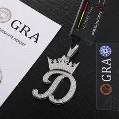 Custom Crown Letter Pendant – 925 Silver VVS Moissanite Iced-Out Name Necklace for Men