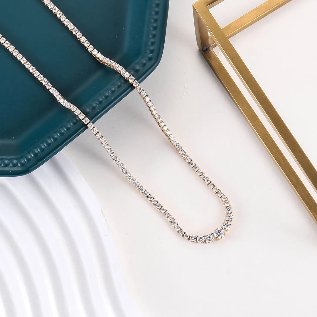 Provence 18K Solid Gold Chain Necklace – DEF/VS VVS Moissanite Inlaid Design for Women