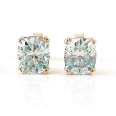 Aquamarine Stud Earrings  10K Gold Cushion-Cut VVS Moissanite –  with GRA Certification