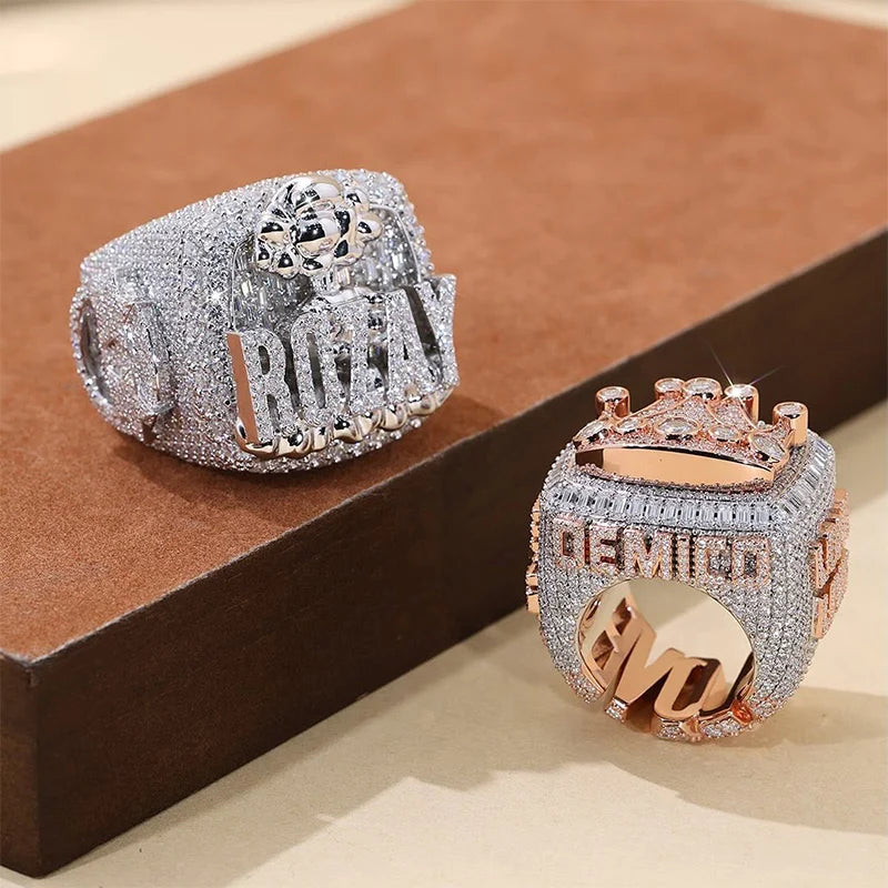 Championship Ring Personalized Baguette VVS Moissanite  – Custom Name Design in 925 Silver