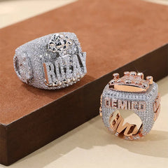 Championship Ring Personalized Baguette VVS Moissanite  – Custom Name Design in 925 Silver