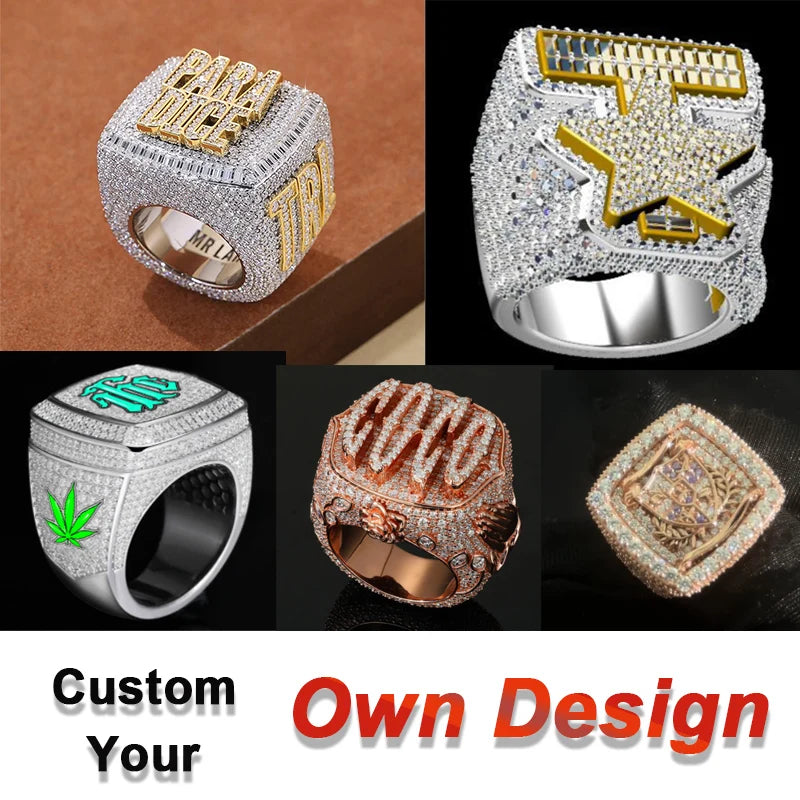 Championship Ring Personalized Baguette VVS Moissanite  – Custom Name Design in 925 Silver