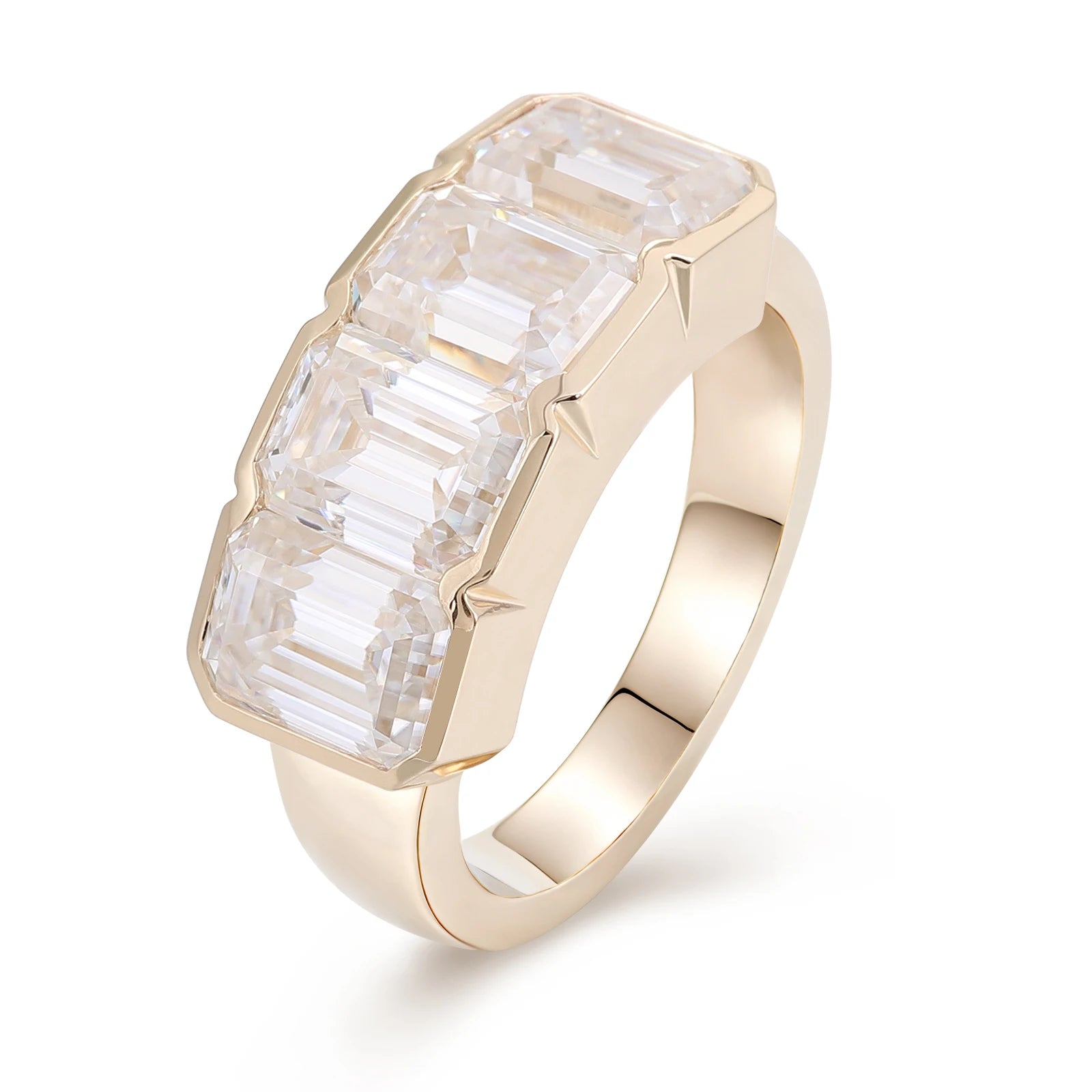 Provence 14K Solid Gold Men’s Ring – 5CT EF Color VVS Moissanite Emerald-Cut Wedding & Engagement Band