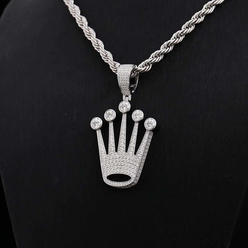 Crown Pendant 925 Silver – VVS Moissanite Necklace for Men & Women