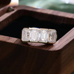 Provence 14K Solid Gold Men’s Ring – 5CT EF Color VVS Moissanite Emerald-Cut Wedding & Engagement Band