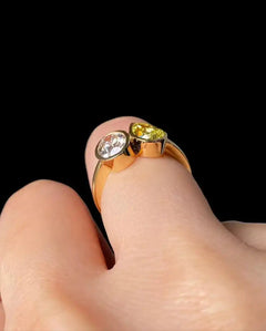 14K Gold Fine Toi Moi Diamond Ring Yellow Pear And White Oval Cut Lab Grown Trendy Wedding Ring for Parties Jewelry for wife