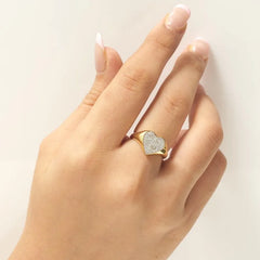 Romantic Classic Heart Pave 1MM Round Cut Natural Diamond Promise Ring with 18K Solid Gold Wide Band Charm Gift for Bridle