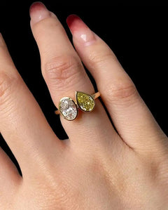 14K Gold Fine Toi Moi Diamond Ring Yellow Pear And White Oval Cut Lab Grown Trendy Wedding Ring for Parties Jewelry for wife