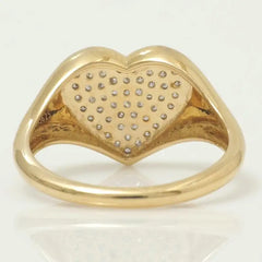 Romantic Classic Heart Pave 1MM Round Cut Natural Diamond Promise Ring with 18K Solid Gold Wide Band Charm Gift for Bridle