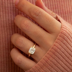 Antique Cushion Cut Moissanite Solitaire Ring with2.07 Carat Stone in Half Bezel Setting and Two MM Bypass Band Perfect for Her