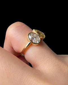 14K Gold Fine Toi Moi Diamond Ring Yellow Pear And White Oval Cut Lab Grown Trendy Wedding Ring for Parties Jewelry for wife
