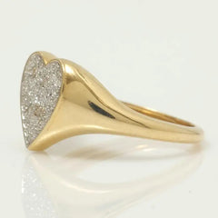 Romantic Classic Heart Pave 1MM Round Cut Natural Diamond Promise Ring with 18K Solid Gold Wide Band Charm Gift for Bridle