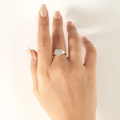 Romantic Classic Heart Pave 1MM Round Cut Natural Diamond Promise Ring with 18K Solid Gold Wide Band Charm Gift for Bridle