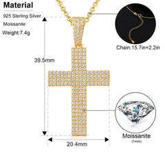 Moissanite Men Women Hip Hop Cross Pendant 925 Sterling Silver Material Hip Hop Fine Jewelry Top Quality 2.8cm*5.6cm 3.64CTW